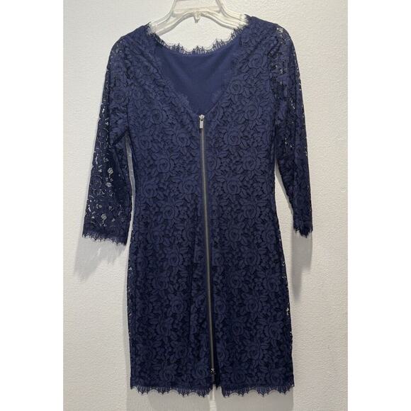 Diane Von Furstenberg Women’s Size 0 Navy Blue Lace Colleen Sheath Dress Glam - Picture 2 of 8
